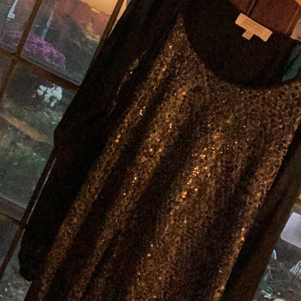 NWOT Badgley Mischa American  Glamour sequin and lace sheer split sleeved tunic